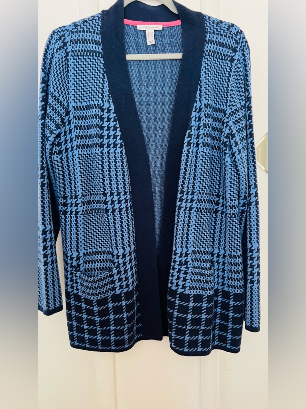 Open-Front Blue & Navy Patterned Women's Cardigan - Issac Mizrahi size small